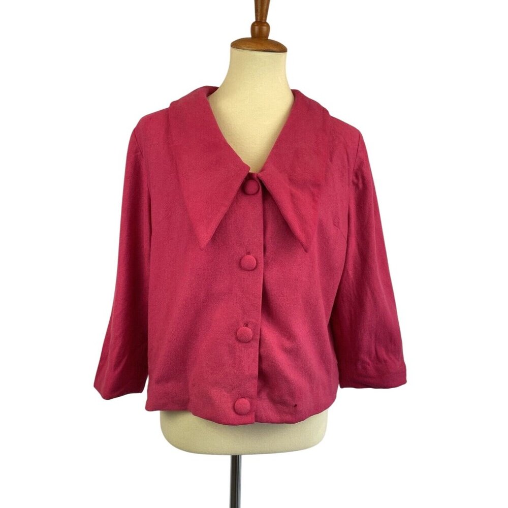 Vintage Hip Length Swing Coat Hot Pink Wool Women’s Size L 3/4 Sleeve